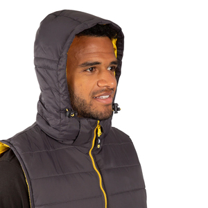 Gilet matelassé à capuche pour homme Noir avec fermeture éclair jaune Coupe-vent Vêtement d'extérieur d'hiver Style décontracté Remplissage en polyester - Product Image 4