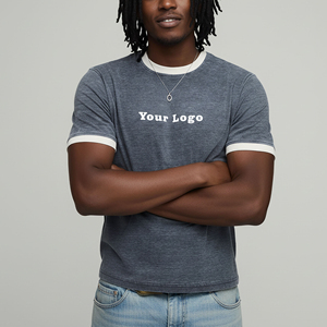 Nuevas camisetas de hombre a la moda, extragrandes, de corte ajustado, de dos tonos, con cuello redondo, manga corta, 100% algodón, con ribetes en contraste, personalizables. - Product Image 1