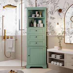 Adjustable <b>Shelves</b> Green Triangle Tall Cabinet with 3 Drawers MDF Board Painted <b>for</b> Bathroom <b>Kitchen</b> Living Room - Product Image 2