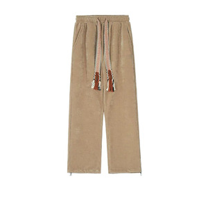 Pantalon décontracté léger pour homme en sergé kaki, coupe large, lin/coton, taille élastique, braguette zippée, idéal pour le printemps - Product Image 1
