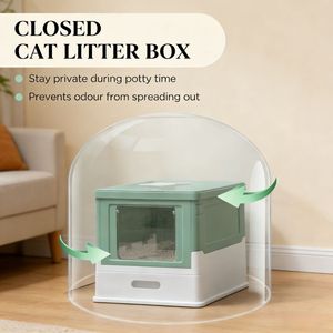 Lettiera per Gatti in Acciaio Inossidabile Chiusa, Grande Capacità, Forma Quadrata, Facile da Pulire con Paletta in Plastica - Product Image 3