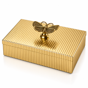 Caja de chocolate martillada con perilla de mariposa dorada para eventos, bodas y regalos premium. Tamaños y colores personalizados disponibles. - Product Image 4