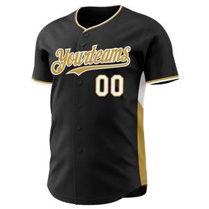Maillot de baseball noir personnalisé avec impression dorée Yourteams 00, boutonné, manches courtes, unisexe, vêtements respirants - Product Image 2