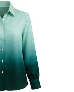 Chemisier décontracté à manches longues boutonné pour femme, dégradé vert menthe à émeraude foncée, idéal pour le bureau, fabrication sur mesure OEM - Product Image 4