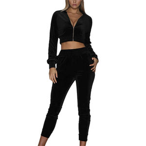 <b>Top</b> selling Professional manufacturer custom design perfect cutting new style hot selling Velvet Women Crop <b>Top</b> Tracksuit - Product Image 4