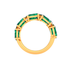 Bague élégante à large bande avec émeraudes et cinq pierres ovales en cristal vert et diamants, bijoux en or pour anniversaire et occasions spéciales - Product Image 2