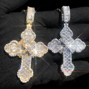 <b>Cross</b> Moissanite Pendant 925 Silver Baguette Cut Channel Setting Religious <b>Charm</b> Unisex - Product Image 3