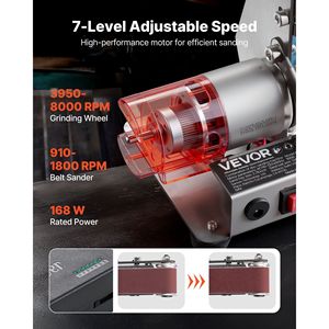 Ponceuse à bande mini 3-en-1 réglable à 7 vitesses avec bande abrasive de 13 po x 1,2 po et roue de meulage/polissage de 2,75 po, combo avant/arrière - Product Image 3