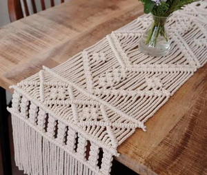 White 14 X 78 inches Handmade Macrame Table <b>Runner</b> Boho Wedding Table Decoration Bohemian Woven With Tassels for Home Decor - Product Image 1