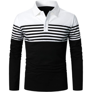 เสื้อโปโลชายลายทาง แขนยาว/สั้น ทรงเข้ารูป สไตล์ลำลอง สีตัดกัน ผ้าฝ้าย เสื้อยืดกอล์ฟ - Product Image 1
