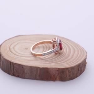 IGI Certified Emerald Cut Ruby Halo Ring with Pavé Diamond Band in <b>Solid</b> 925 Sterling <b>Silver</b> - Product Image 5
