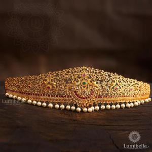 Peacock Style Ottiyanam with American Diamonds and Pearl Hangings - Product Image 1