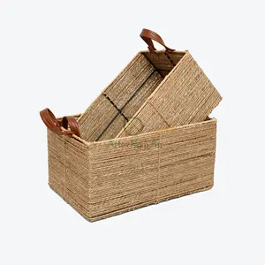 Natural rectangular seagrass storage baskets for shelves/paper towel basket/pantry organizer basket bins