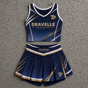 ชุดยูนิฟอร์มเชียร์ลีดเดอร์สั่งทำพิเศษจาก Dravelle Industry สีอินดิโก้ไล่เฉด พร้อมโลโก้สีทองเมทัลลิกและขอบสีขาว - Product Image 1