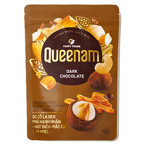 โรงงานผลิตช็อกโกแลตดรากี ขายตรง รับผลิตแบบฮาลาล OEM/ODM ช็อกโกแลตดำเคลือบคาราเมล อัลมอนด์ เม็ดมะม่วงหิมพานต์ แมคคาเดเมีย นัท 75 กรัม - Product Image 1