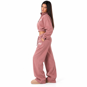 Sudadera corta OEM para mujer con cremallera de un cuarto, top informal a juego con cuello alto, transpirable, de forro polar, conjunto deportivo corto, venta al por mayor - Product Image 4