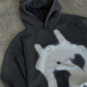 Sudadera con Capucha de Modal Grueso de 370 g/m², Negra, con Hombros Caídos, Sin Cordones, Corte Regular, Estampado Digital Personalizado, Bordado Invernal - Product Image 2