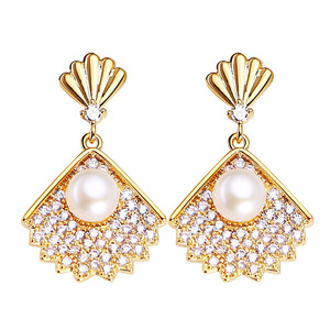 Pendientes de Perlas de Agua Dulce con Incrustaciones de Circonio, Accesorios para Vestidos de Fiesta Femeninos de Zhuji, Pendientes de Novia en Forma de Abanico - Product Image 5
