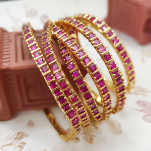 24K Gold Plated American Diamond Square Bangles for Engagement <b>Ruby</b> Color 2*6 - Product Image 3