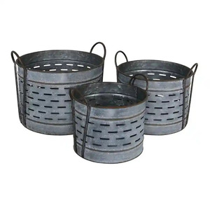 Ensemble de jardinières en métal galvanisé foncé avec poignées pour plantes, fleurs, plantes vertes, décoration intérieure et extérieure - Product Image 1
