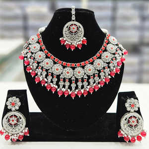 <b>Silver</b> Plated Fine Jewelry <b>Set</b> with Crystal Stone and Pearls 12881121RD <b>Necklace</b> - Product Image 1