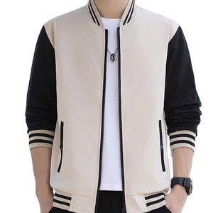 <b>Men</b> Varsity <b>Jacket</b> Grey <b>White</b> Sleeve Stand Collar Zipper Closure Casual Autumn Wear Regular Fit Polyester Cotton Shell - Product Image 4