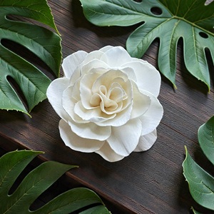 Flores de Madera de Sola Blancas Hechas a Mano y Sostenibles, Tamaño: 8.5 CM, Varilla de Fibra de Planta de Sesbania de Tailandia - Product Image 1