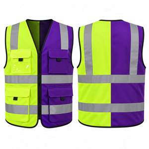 Gilet de sécurité haute visibilité violet jaune fluorescent avec fermeture éclair, vêtement de travail avec plusieurs poches et bandes réfléchissantes - Product Image 1