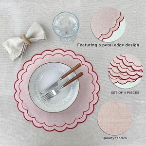 Set di 4 tovagliette in lino e cotone con ricamo floreale a festoni, 38 cm, tessuto con trama in lino naturale, lavabili in lavatrice - Product Image 6