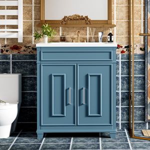 Mobile bagno freestanding da 30 pollici con lavabo in resina, ripiano portaoggetti e armadietto - I migliori mobili bagno di Sol - Product Image 5