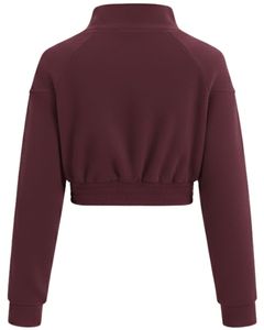 Veste polaire courte zippée bordeaux personnalisée pour femme, sweat-shirt décontracté à manches longues léger, logo personnalisé, fournisseur OEM - Product Image 2