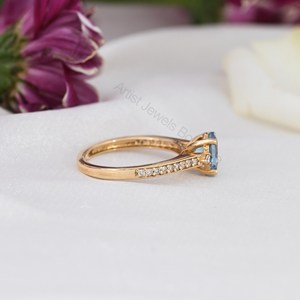 Anillo Ovalado de Aguamarina Natural Santa María con Diamantes, Oro Sólido de 14K, Joyería Fina, Proveedor Mayorista OEM ODM - Product Image 2