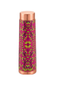 Handcrafted 100% Pure Copper Copper Water Bottle <b>Floral</b> Design Portable Travel Drinkware With Lid - Product Image 6