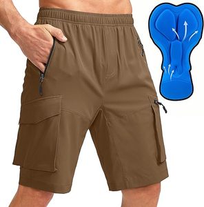 Men's Quick Dry Cargo <b>Shorts</b> With 3D <b>Padded</b> Seat Summer <b>Cycling</b> <b>Shorts</b> Brown Multi Pocket Design - Product Image 1