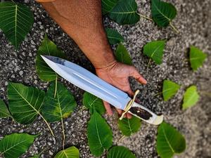 Cuchillo Bowie de Caza Fijo de Acero de Damasco Hecho a Mano para Exteriores, Punta Recta, Funda de Cuero, Servicio OEM, Pasha Enterprises - Product Image 2