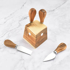 Ensemble de 4 couteaux à fromage en bois d'acacia et acier inoxydable avec support magnétique – Outils de cuisine écologiques pour la maison – Vente en gros - Product Image 6