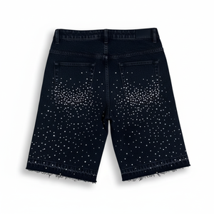 Shorts en jean pour homme, style vintage délavé noir, avec strass Good Child - Product Image 2