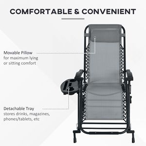 Set di 2 Poltrone Reclinabili Grigie a Gravità Zero con Portabicchieri e Supporti per Telefono, Set di Sedie per il Massimo Relax con Cuscini Inclusi - Product Image 5