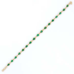 18K Yellow and White <b>Gold</b> Bezel Set Pear Emerald Bracelet for Wedding Party and Anniversary - Product Image 4