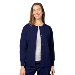Unisex Medical <b>Scrub</b> Jacket Snap Front Long Sleeve Nurse <b>Uniform</b> Dental Clinic Warm-Up Coat Professional Workwear Worsted Fabric - Product Image 4