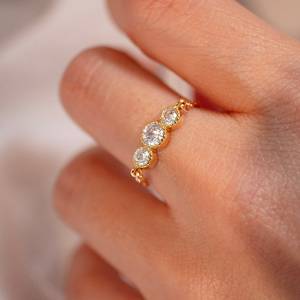 Zircon <b>Ring</b> 925 <b>Sterling</b> <b>Silver</b> 14K Gold Plated <b>Adjustable</b> Dainty <b>Ring</b> Gift For Her Jewelry - Product Image 5