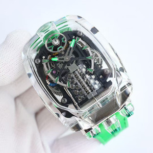 Trendy Hip-hop Street Luxury Green Crystal Rubber Strap Casual Travel Commuting Tourbillon Automatic <b>Mechanical</b> Men's <b>Watch</b> - Product Image 2