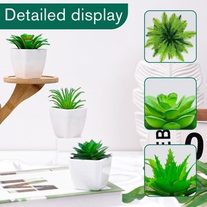 Modernas 6 Piezas de Suculentas Artificiales Pequeñas de Plástico para Decoración Interior; 6 Piezas de Plantas Artificiales, Adornos de Suculentas Falsas en Macetas Verdes - Product Image 4