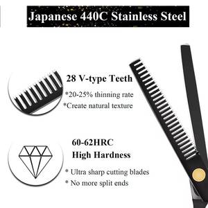 Ensemble de ciseaux de coiffure professionnels Morje Surgical, peignes, lames en acier inoxydable, manche moyen, 28 dents, réutilisables, légers - Product Image 3