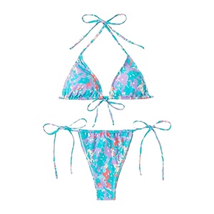 New Arrival Women's <b>Bikini</b> <b>Sets</b> Solid Color 2 Piece Woven Front Logo Quick Dry Sublimation Printing Swimming Beach Wear Suits - Product Image 1