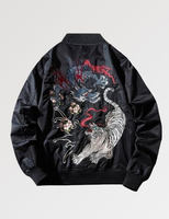 Blouson Bomber Tiger 'Akigara' en toile brodée style patchwork tatouage traditionnel unisexe hiver Sukajan respirant devant