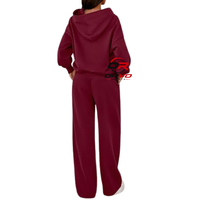 Ensemble de survêtement pour femme, style streetwear d'automne, 2 pièces, sweat-shirt à capuche, couleur unie, coupe ample, décontracté, longueur intégrale, tricoté en polyester/coton