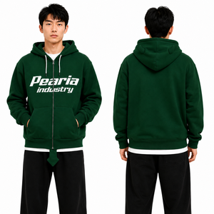 Green Solid Winter Hooded Zip-Up Fleece Tracksuit <b>Jacket</b> for <b>Men</b> with Regular Fit and Front Logo Pocket - Product Image 6