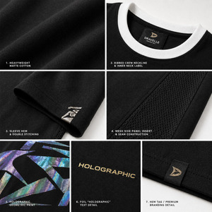 เสื้อยืดโอเวอร์ไซส์สไตล์สตรีทแวร์ Y2K สำหรับผู้ชายจาก Dravelle Industry ผลิตจากผ้าเจอร์ซีย์คอตตอน 100% พิมพ์ลายเรขาคณิตโฮโลแกรมแบบตาข่าย - Product Image 6