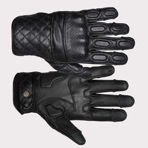 Black Leather Motorbike Racing Gloves Quilted Full Finger Riding Gloves Perforated Perforated <b>Grip</b> for Outdoor Sports - Product Image 3